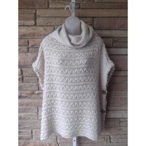 Knit Textured Cowl Neck Sleeveless Sweater Cream Acrylic Pullover Poncho OS
